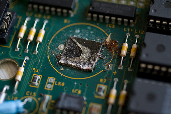 PCB corrosion and damage due to battery leakage
