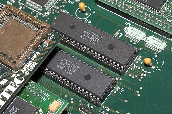 The ARM3 board hovering above the RISC OS 3.10 ROMs
