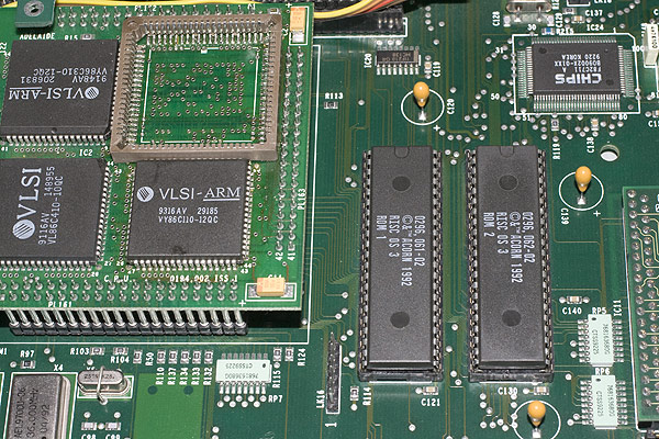 The RISC OS 3.11 ROMs fitted to the motherboard