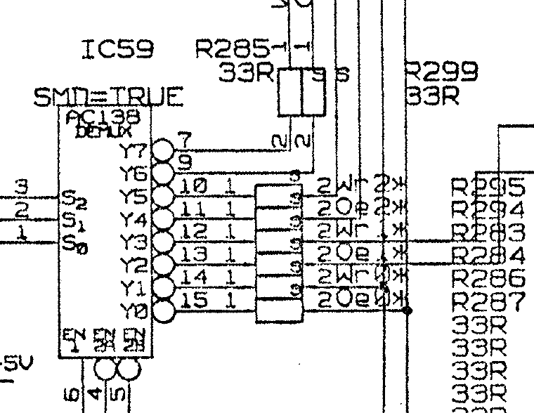 The RAM control line schematic for an Acorn A5000