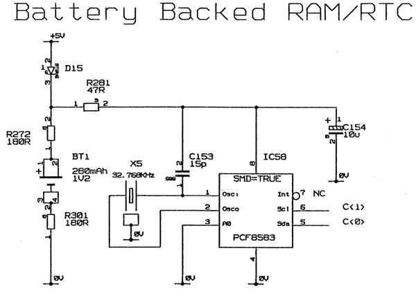The Acorn A5000 Battery Backed RAM and RTC schematic