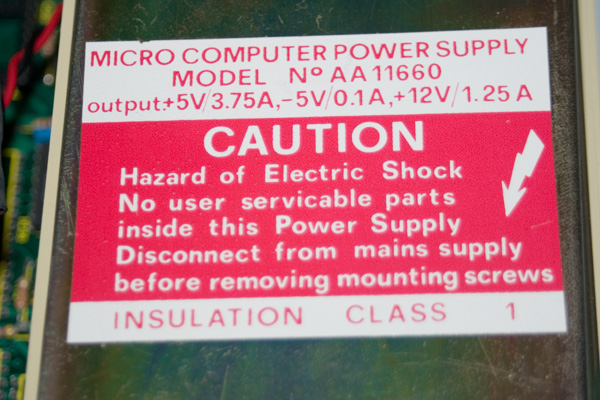 High Voltage warning on the BBC Micro power supply