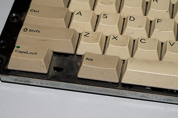 A detail shot of the A3000 keyboard removed from the computer before servicing