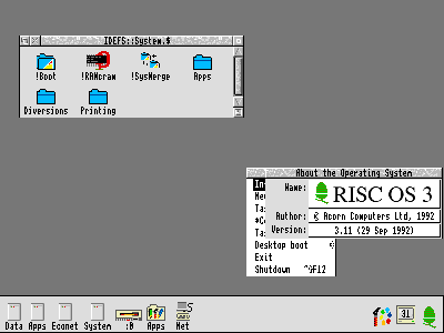 RISC OS 3.11 desktop on an Archimedes A410/1