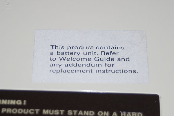 The Battery warning label on a BBC Master 128