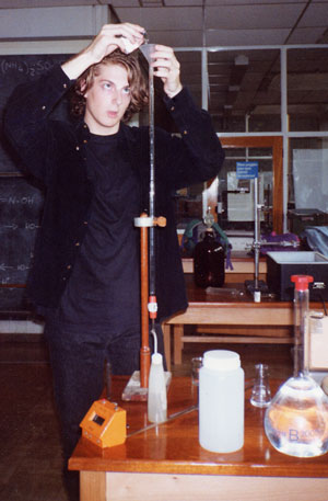 A photo of myself in 1992 preparing a Titration for my A-Level coursework project